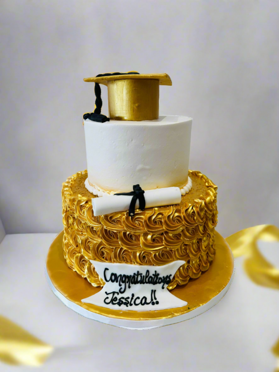Gold Graduation Tiered Cake