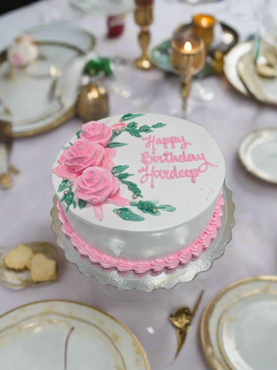 Pink Roses Cream Cake