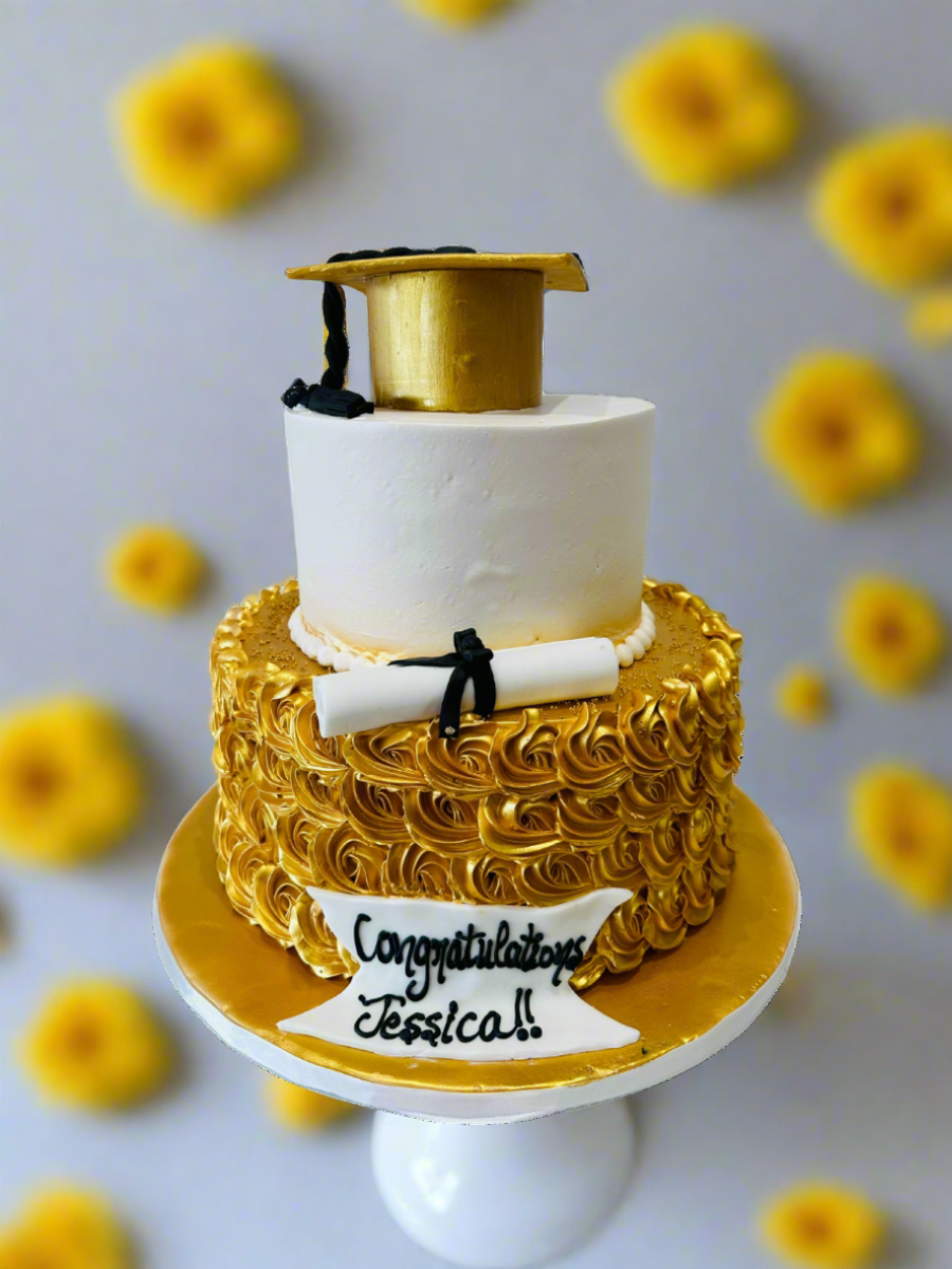 Gold Graduation Tiered Cake