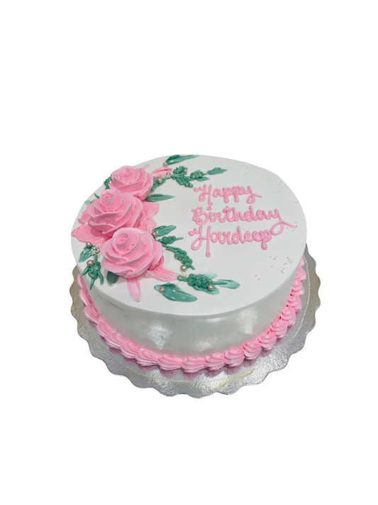 Pink Roses Cream Cake