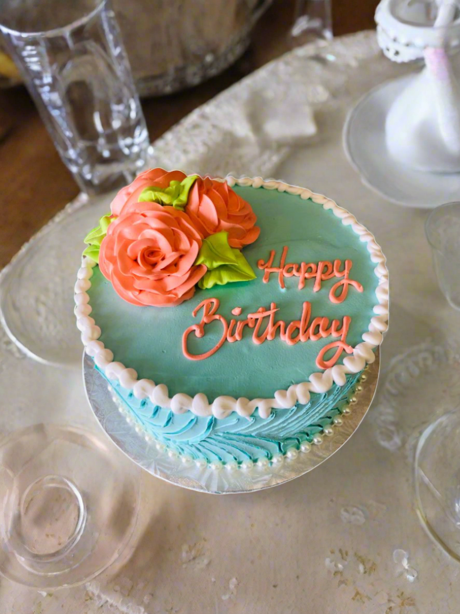 Teal & Peach Flower Cake