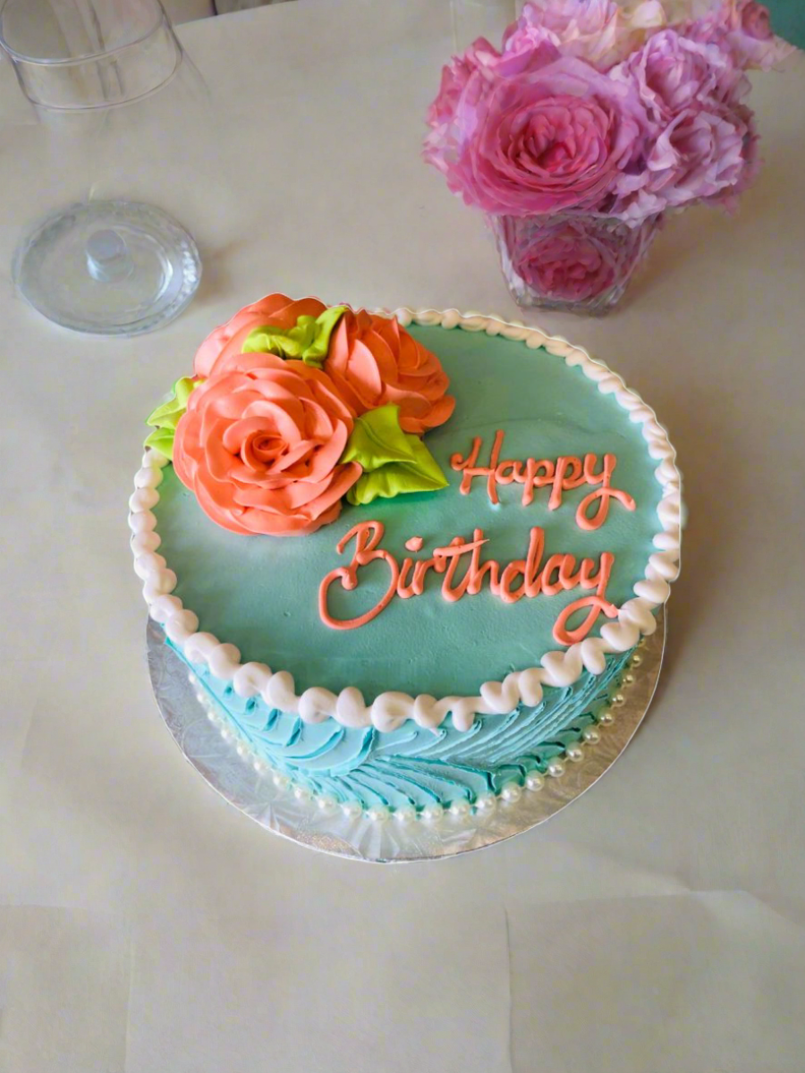 Teal & Peach Flower Cake