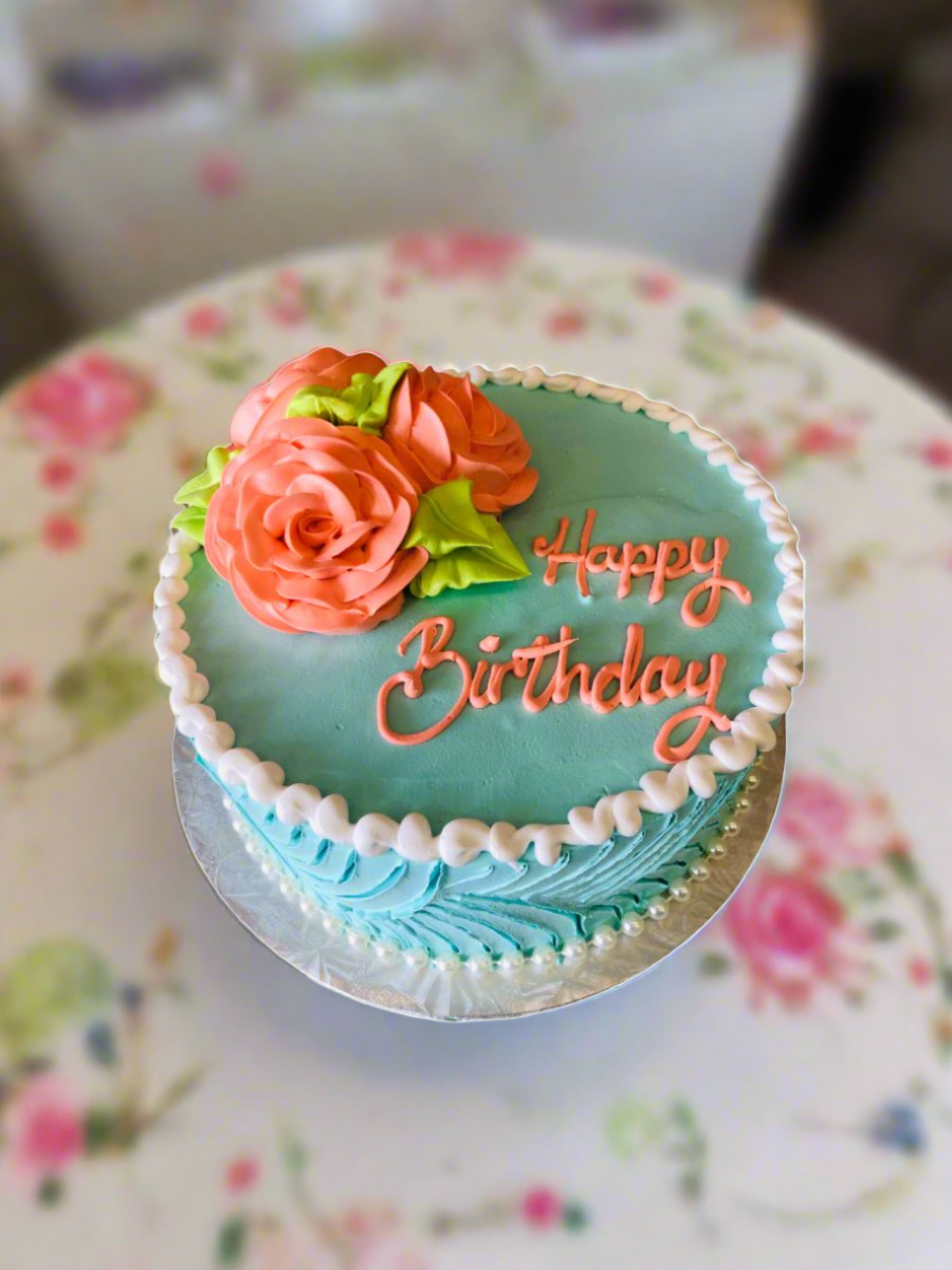 Teal & Peach Flower Cake