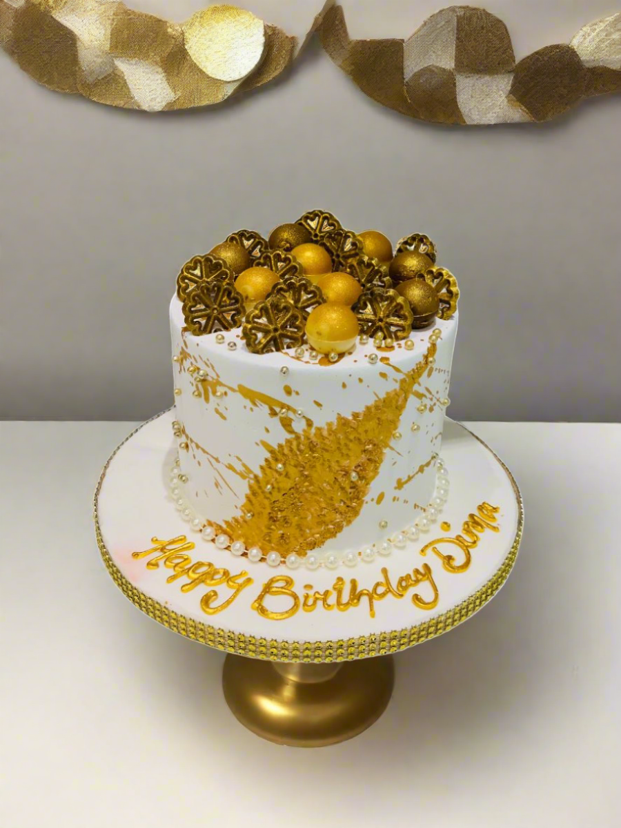White And Gold Birthday Cake