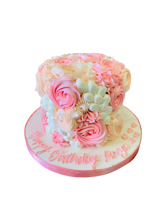Pink And Ivory Cream Rosette Cake
