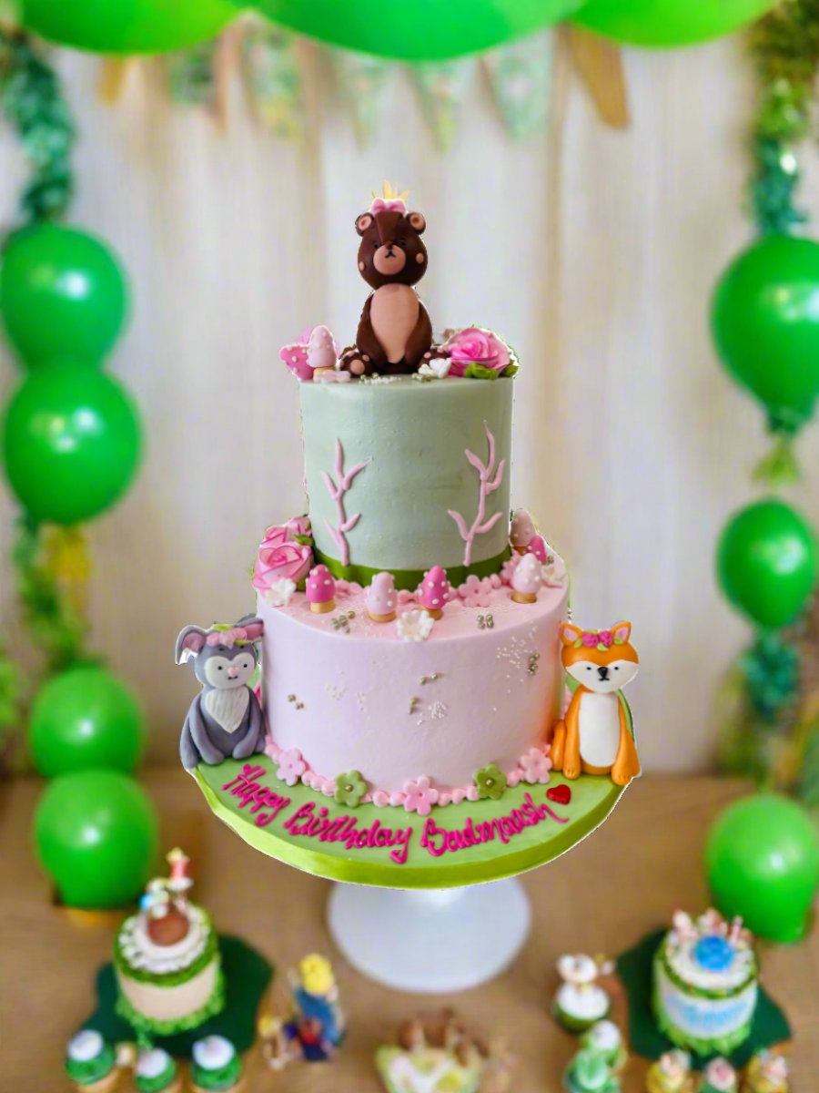 Forest Theme Tiered Cream Cake