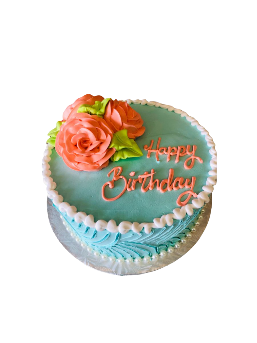 Teal & Peach Flower Cake
