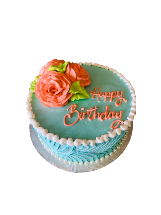 Teal & Peach Flower Cake
