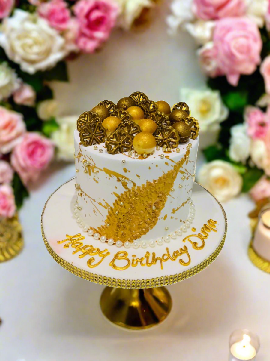 White And Gold Birthday Cake