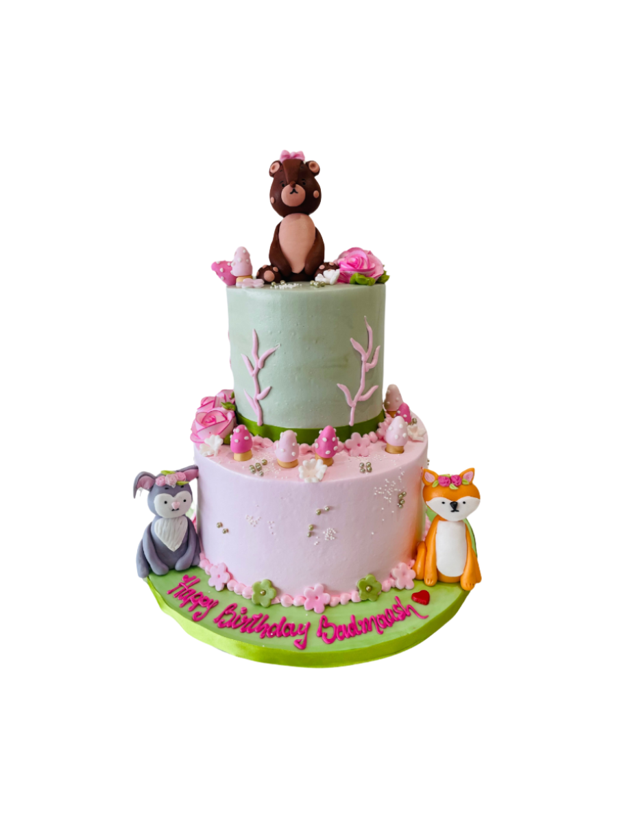 Forest Theme Tiered Cream Cake