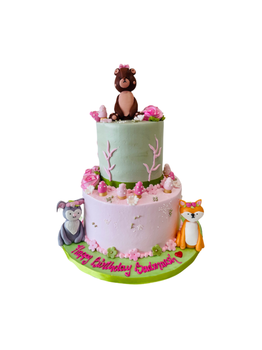 Forest Theme Tiered Cream Cake