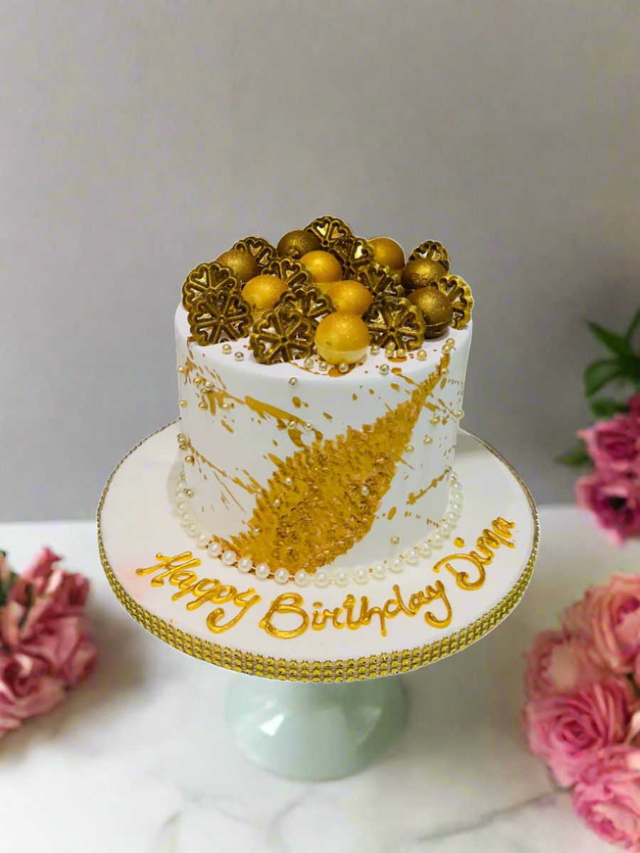 White And Gold Birthday Cake