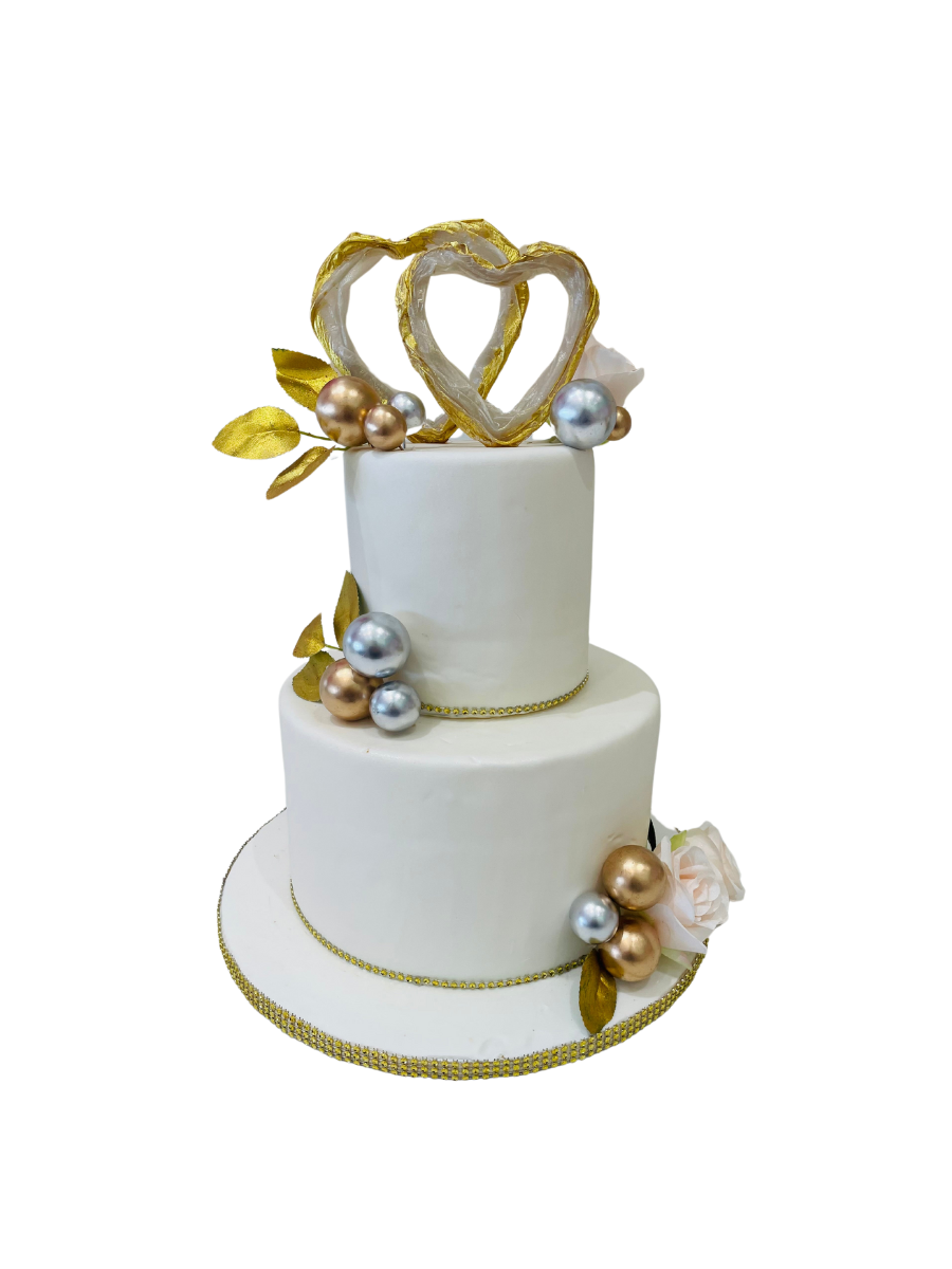 Gold Hearts Fondant Tiered Cake