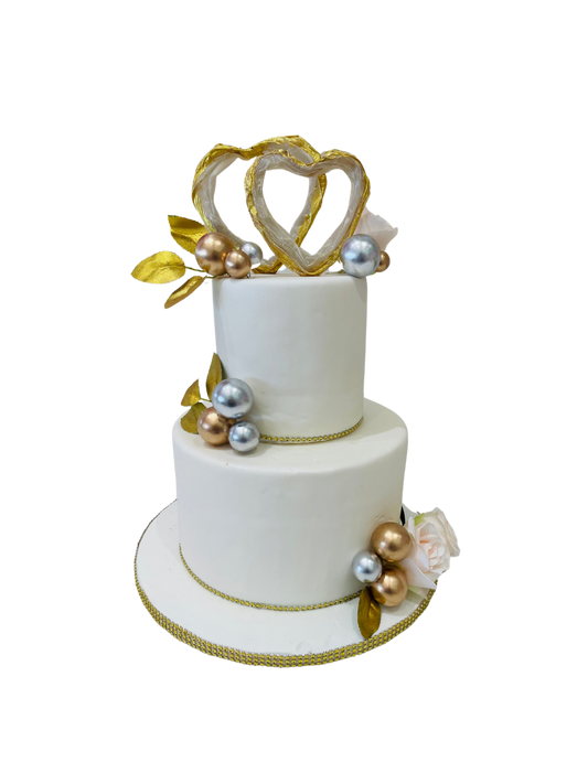 Gold Hearts Fondant Tiered Cake