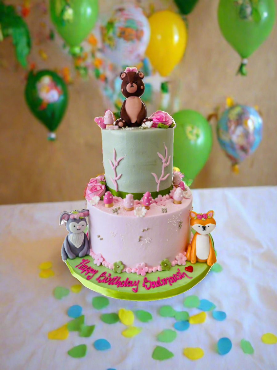 Forest Theme Tiered Cream Cake
