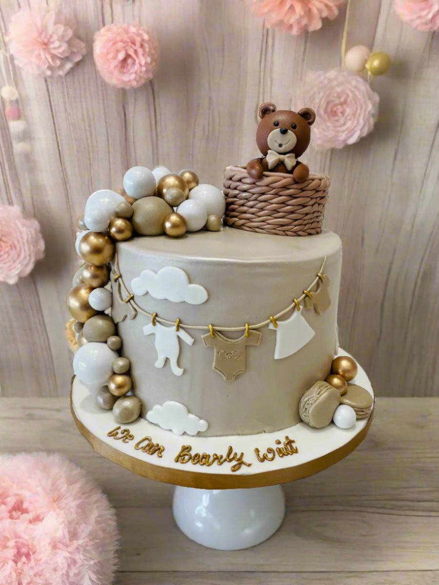 Beige & Gold Teddy Fondant Cake