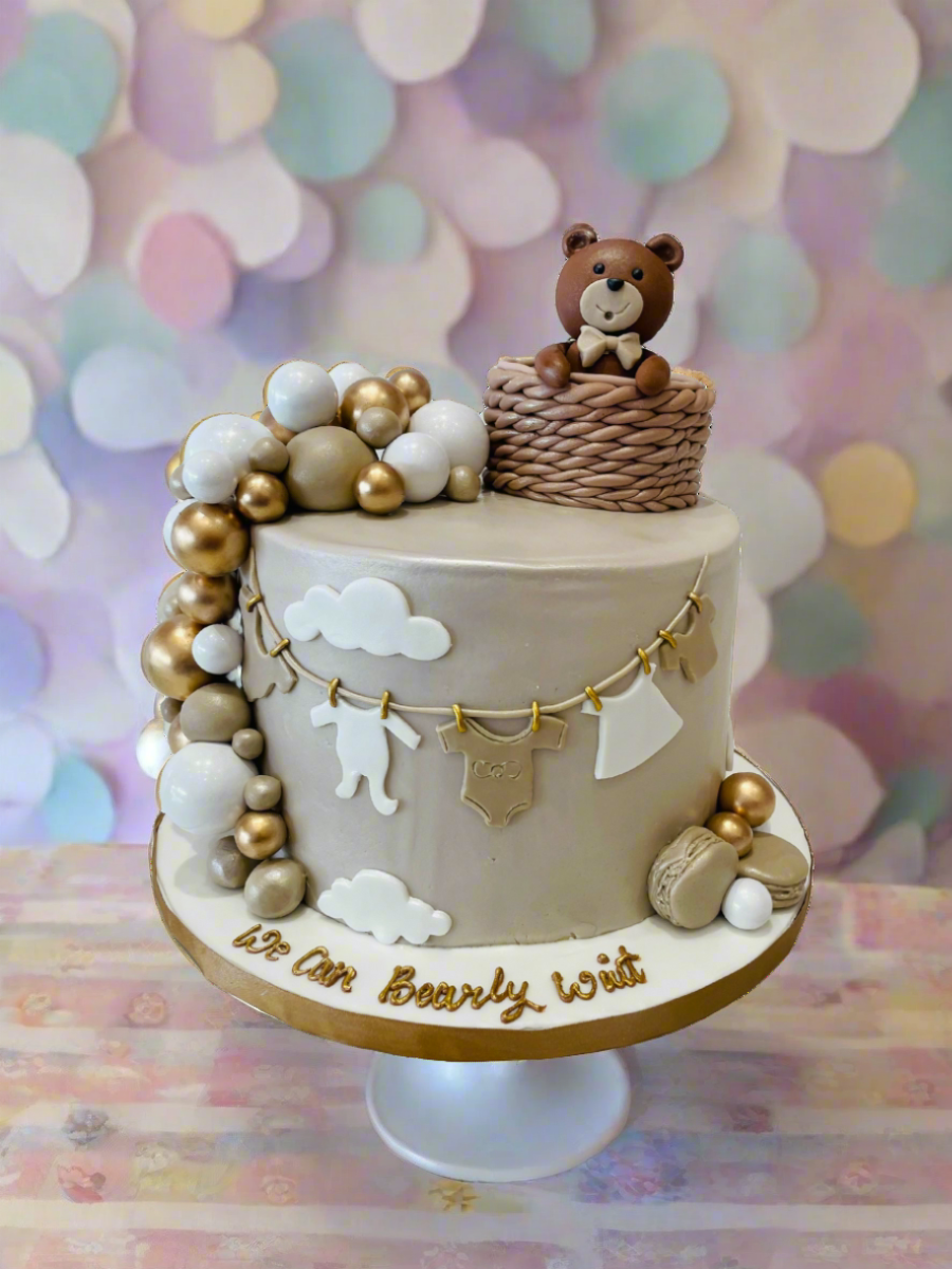 Beige & Gold Teddy Fondant Cake