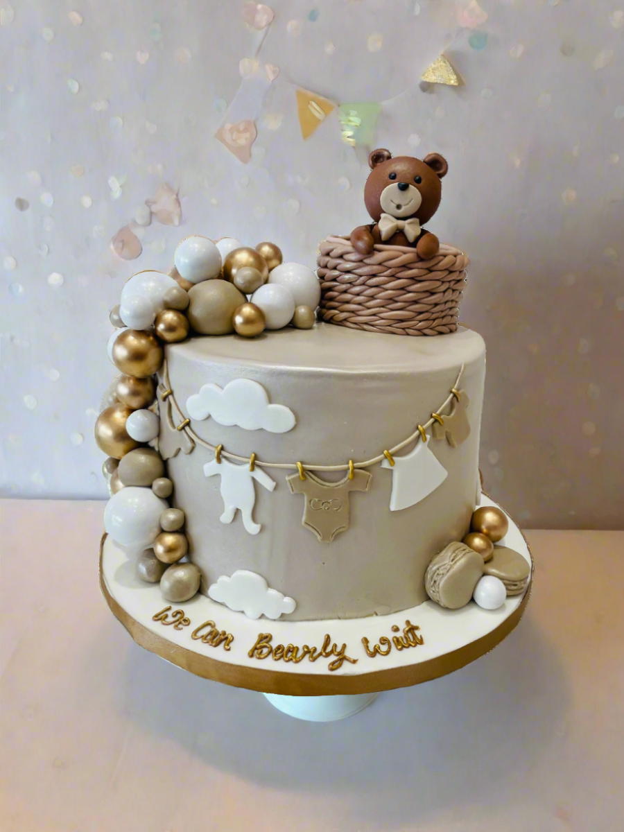 Beige & Gold Teddy Fondant Cake