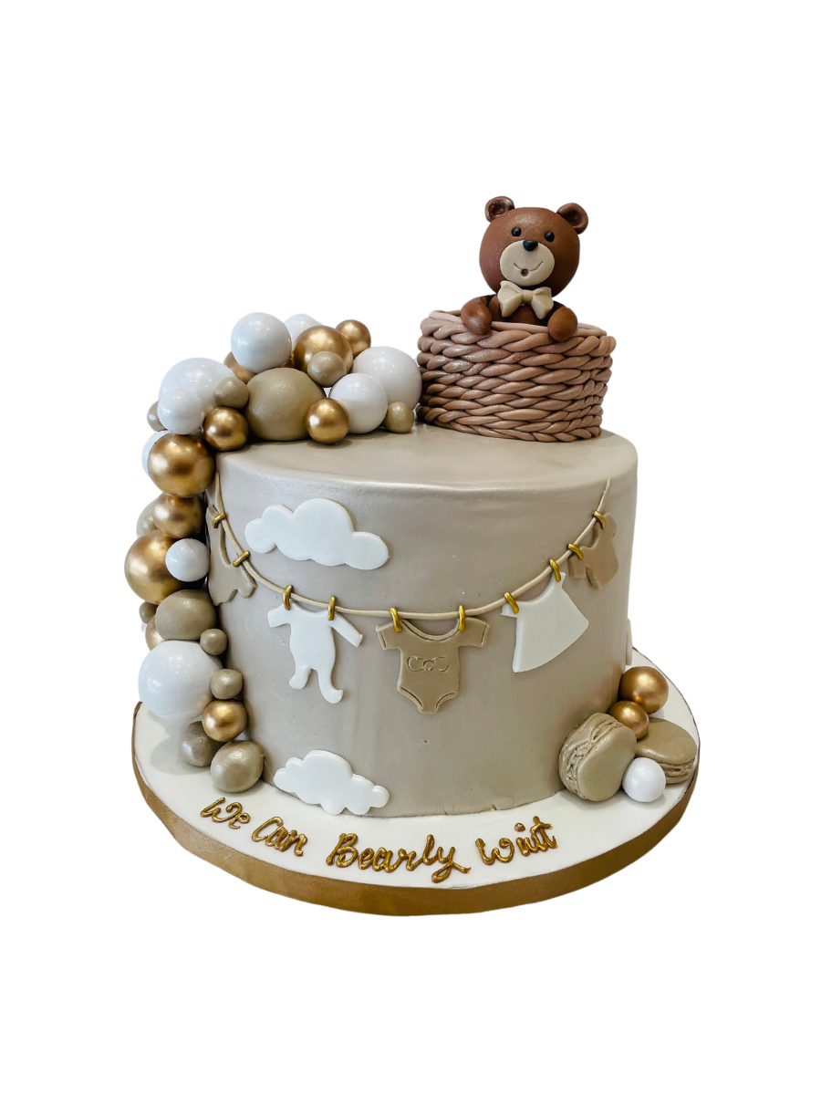 Beige & Gold Teddy Fondant Cake