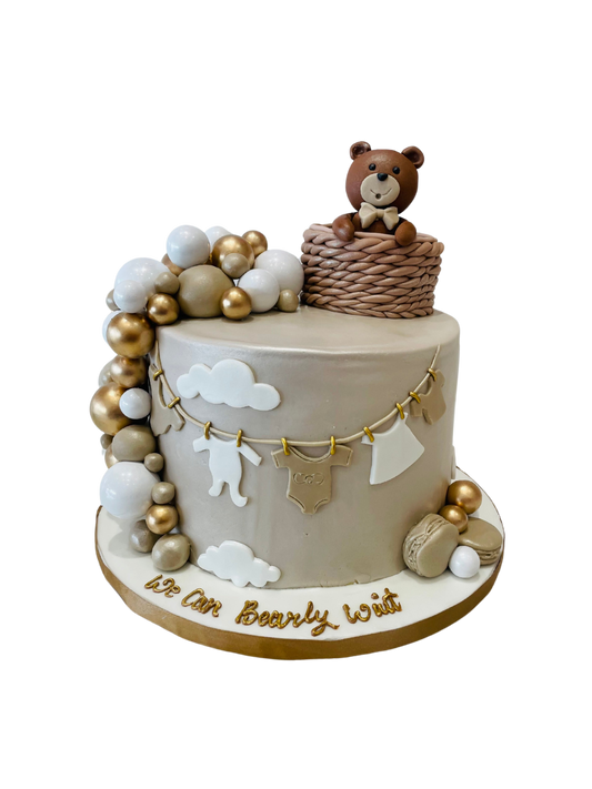 Beige & Gold Teddy Fondant Cake