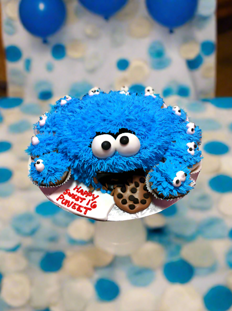 Cookie Monster Theme Cake & Cupcakes