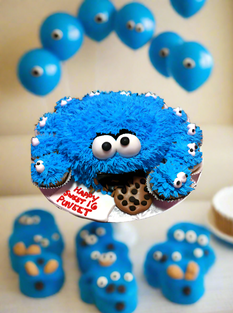 Cookie Monster Theme Cake & Cupcakes
