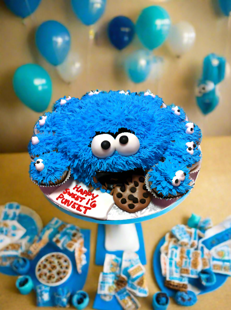 Cookie Monster Theme Cake & Cupcakes