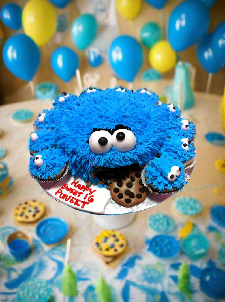 Cookie Monster Theme Cake & Cupcakes