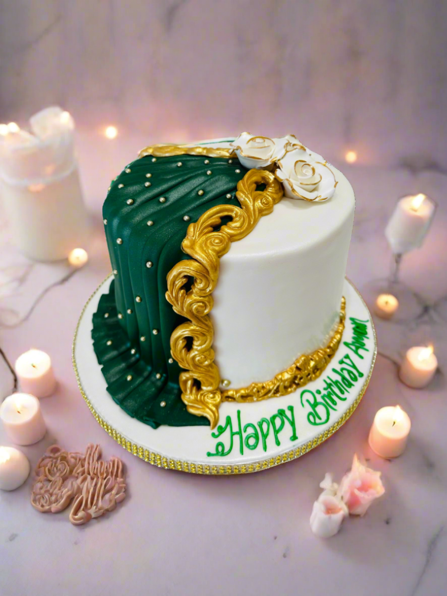 Green Drape Fondant Cake