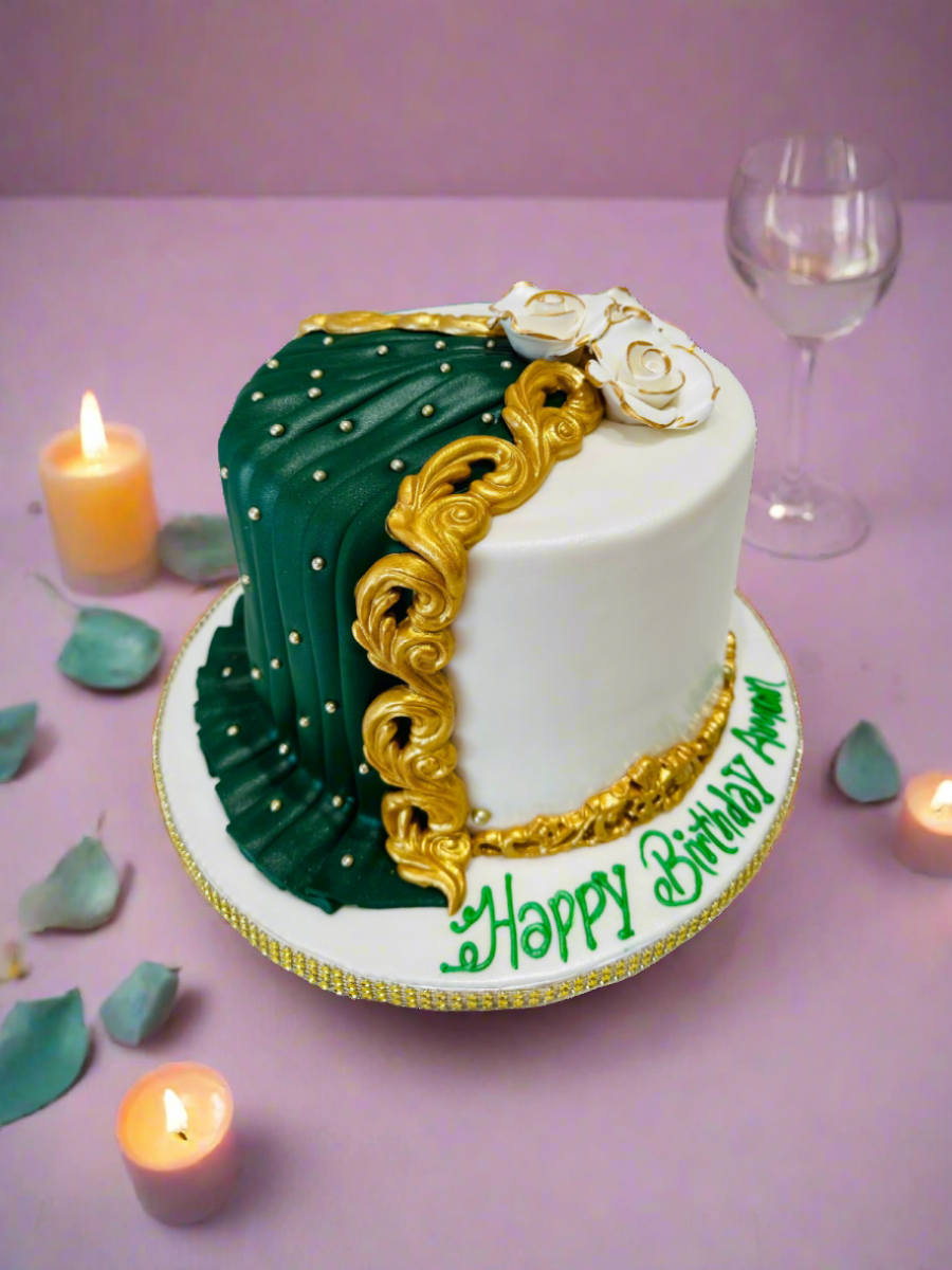 Green Drape Fondant Cake