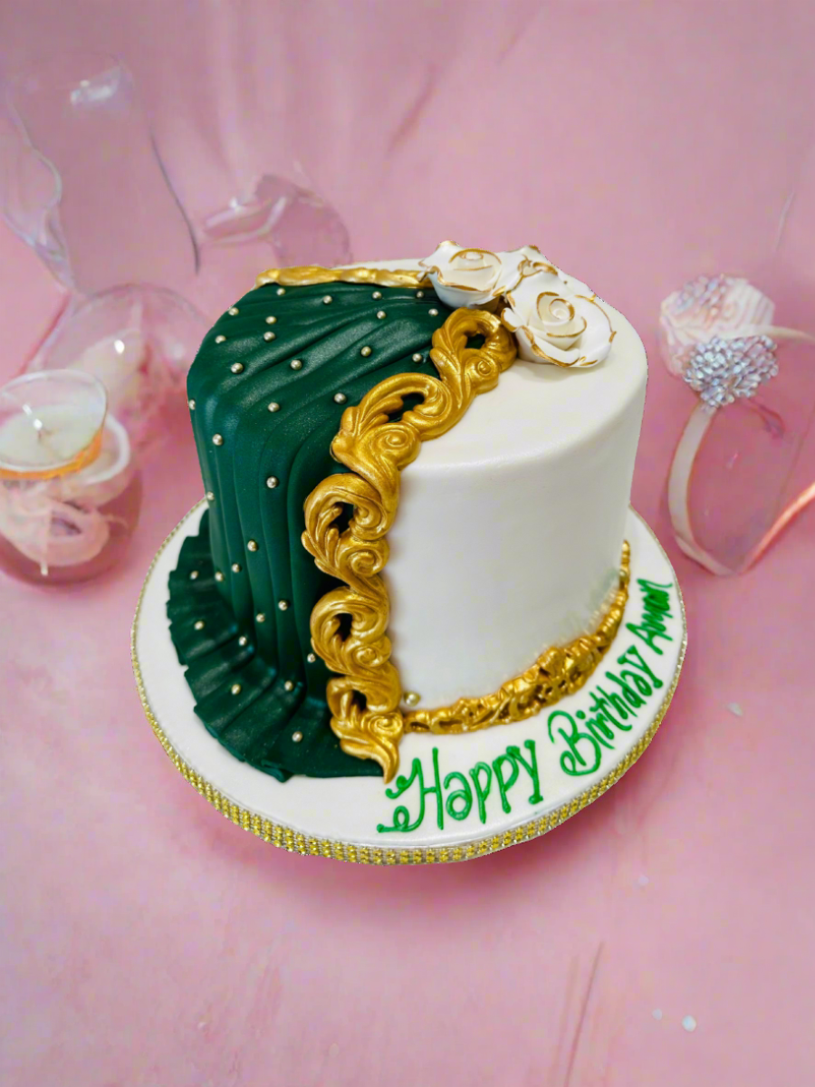Green Drape Fondant Cake