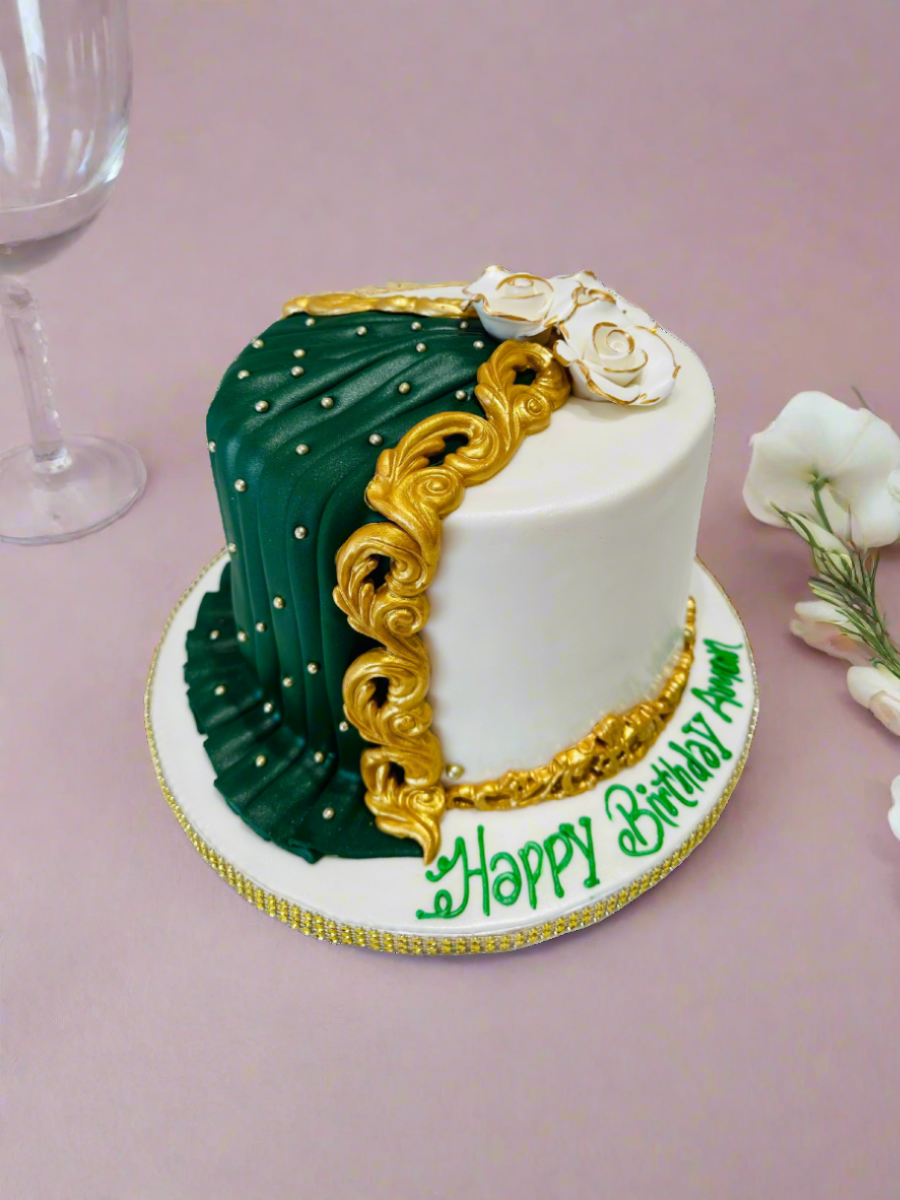 Green Drape Fondant Cake