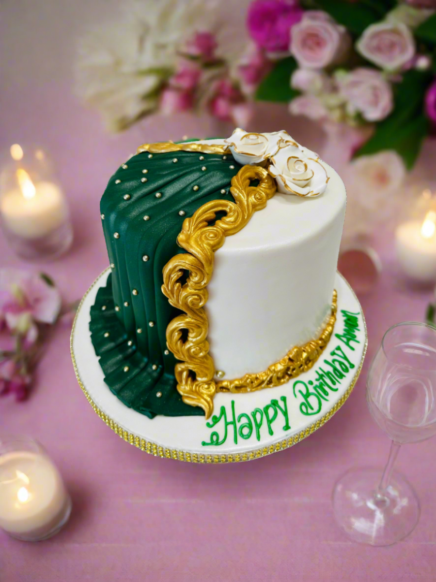 Green Drape Fondant Cake