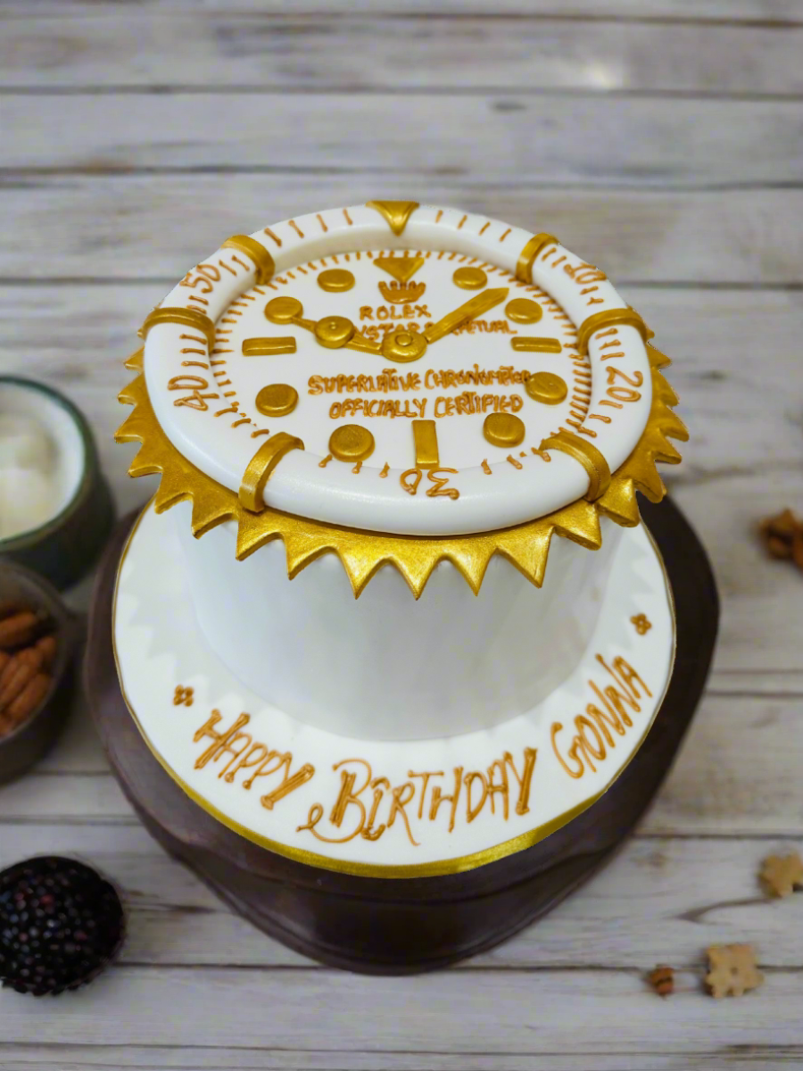 Golden Rolex Watch Fondant Cake