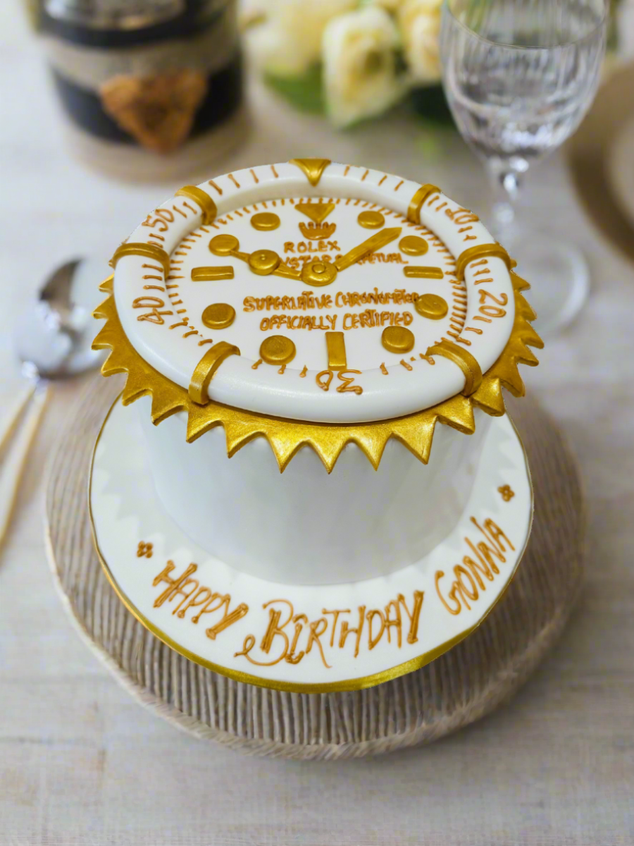 Golden Rolex Watch Fondant Cake