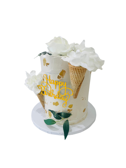 Ivory & Gold Cone Cream Cake