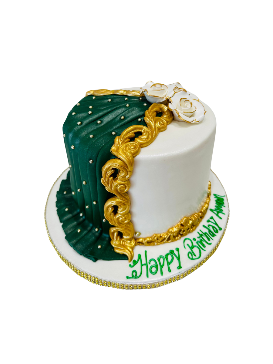 Green Drape Fondant Cake