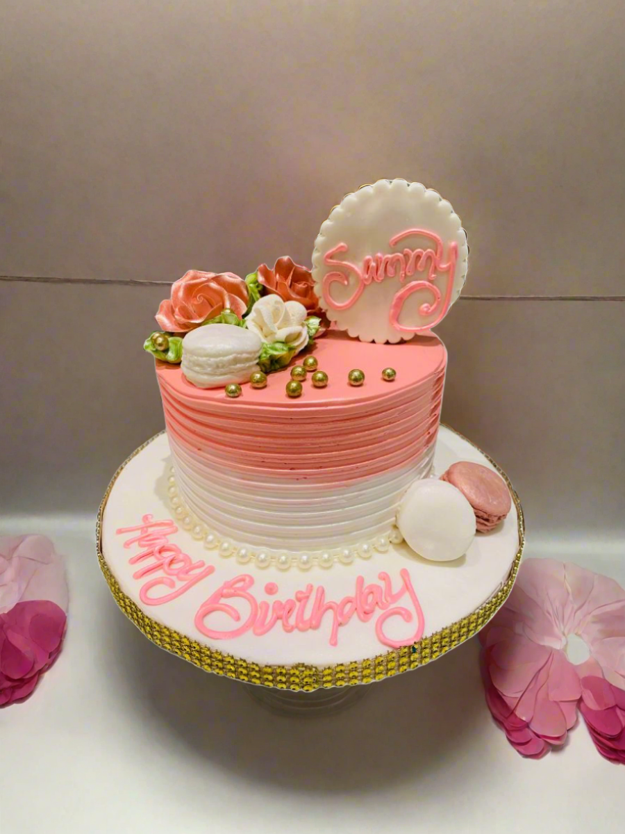 Peach Macaron Birthday Cake