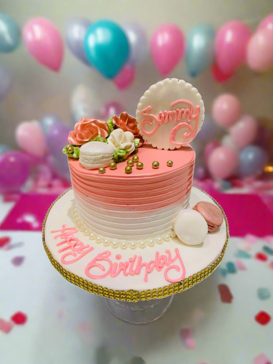 Peach Macaron Birthday Cake