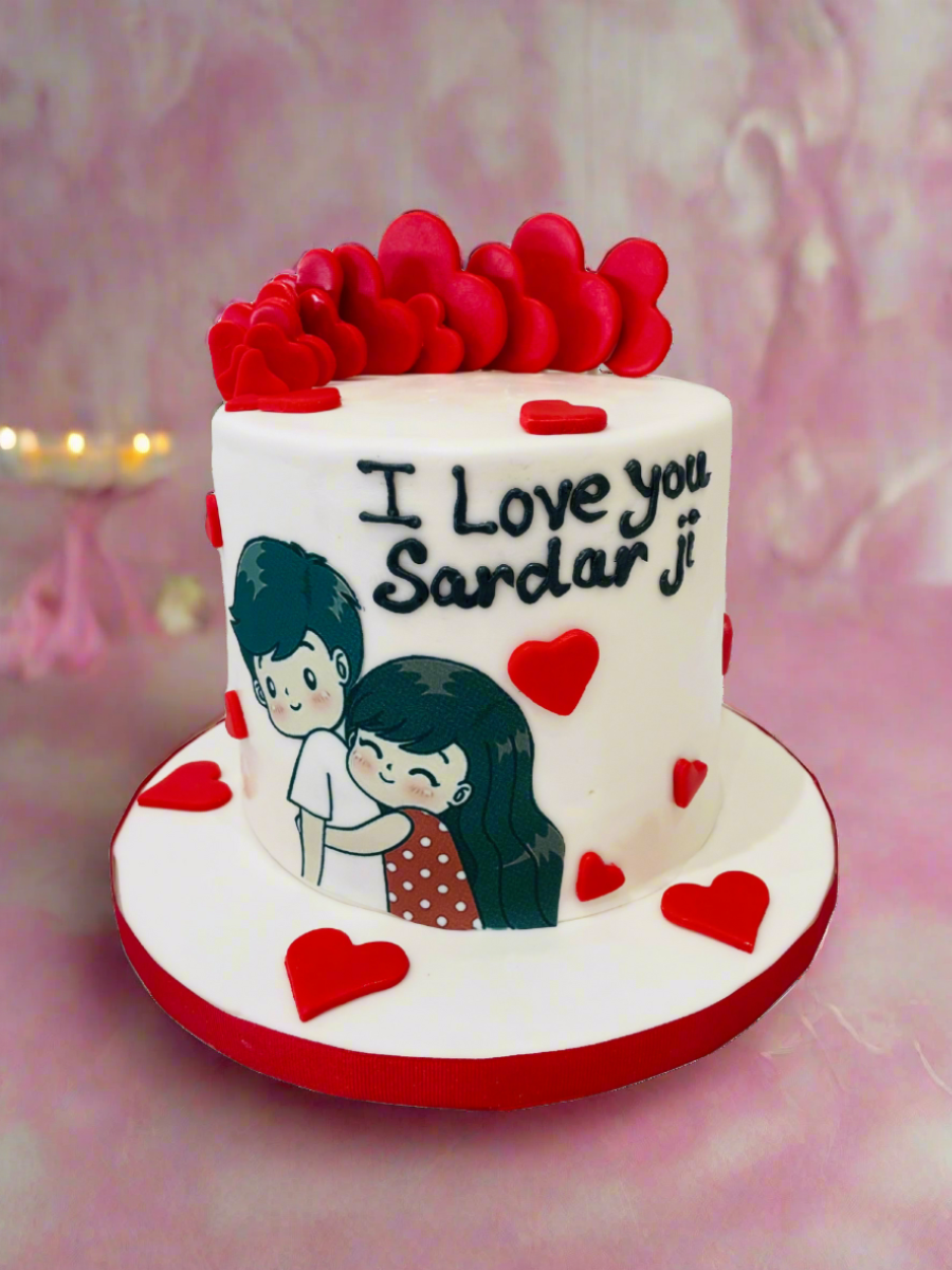 Couple Hearts Fondant Cake