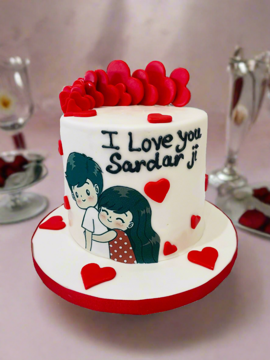 Couple Hearts Fondant Cake