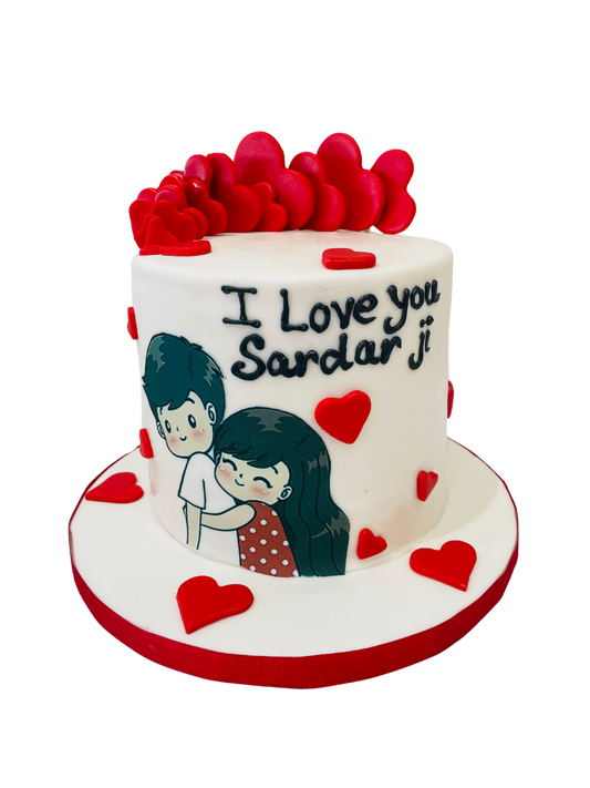 Couple Hearts Fondant Cake