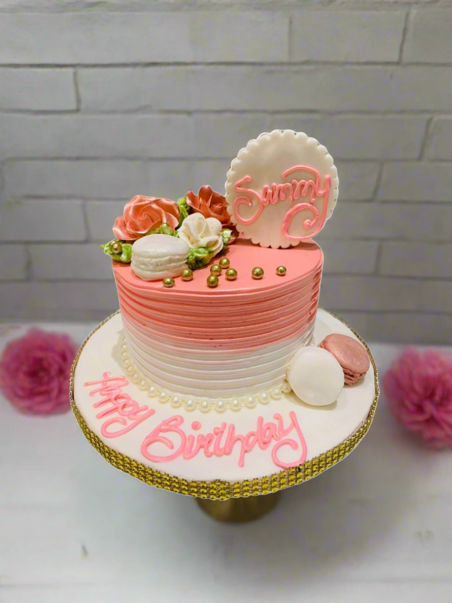 Peach Macaron Birthday Cake