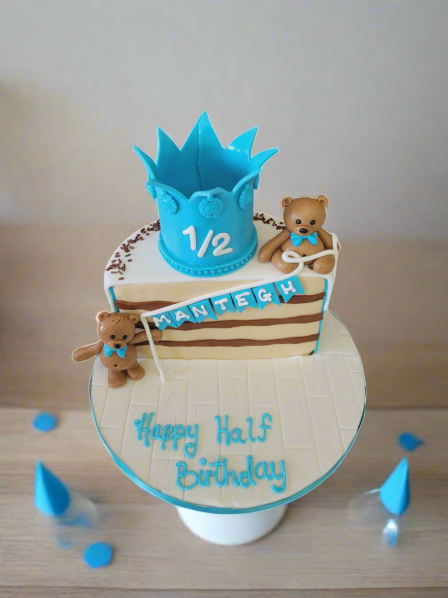 Teddy Half Birthday Fondant Cake