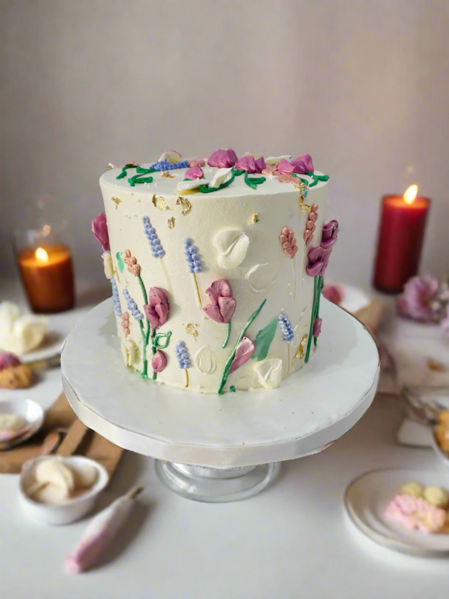 Ivory Lavender Floral Cake