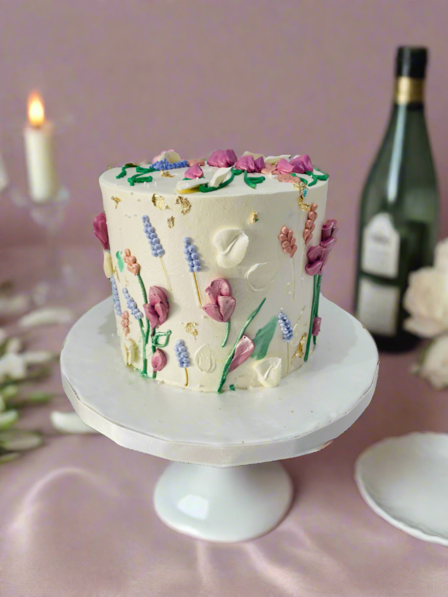 Ivory Lavender Floral Cake