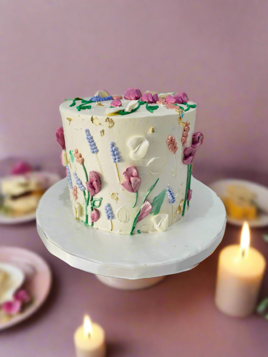 Ivory Lavender Floral Cake