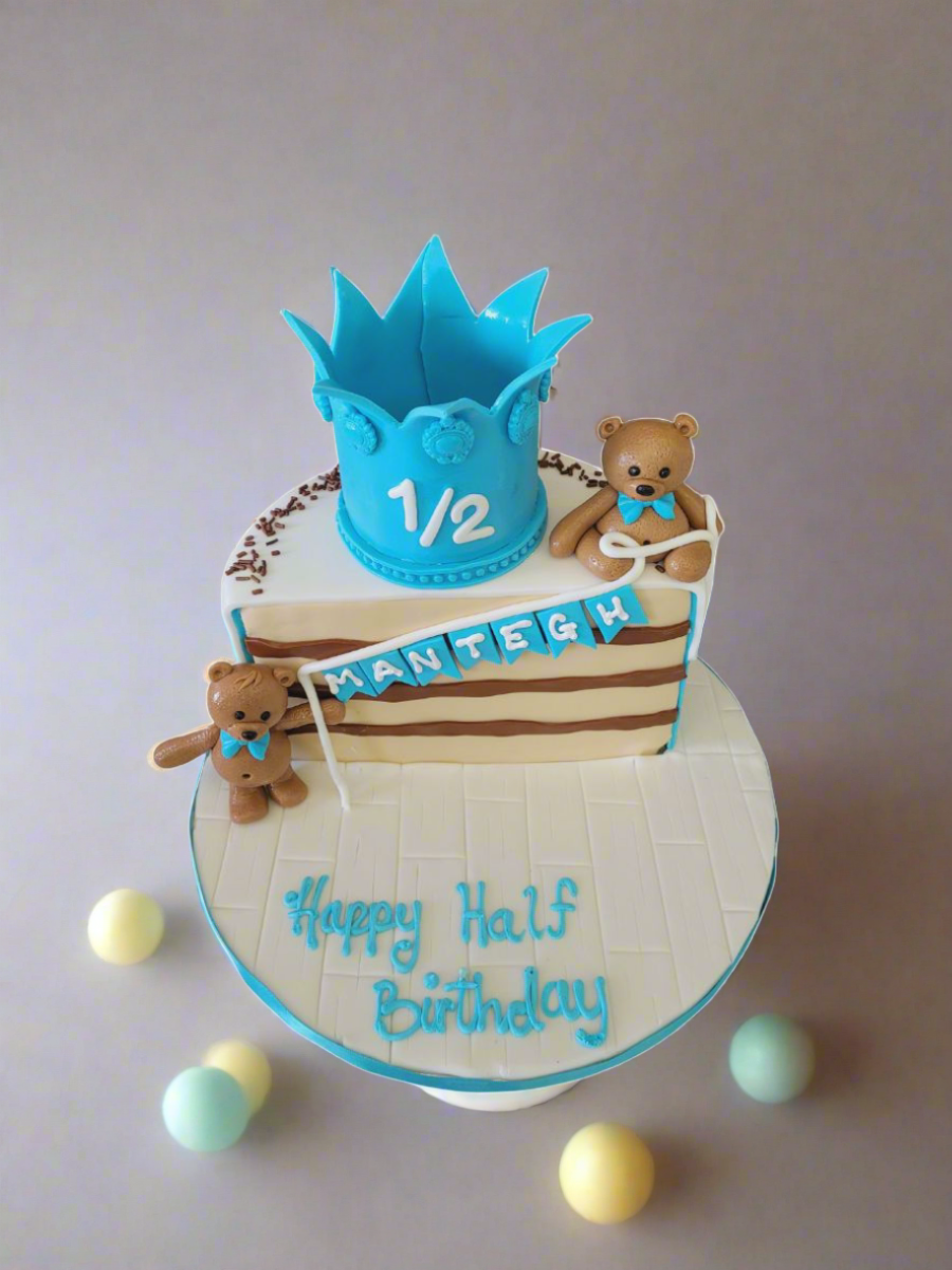 Teddy Half Birthday Fondant Cake