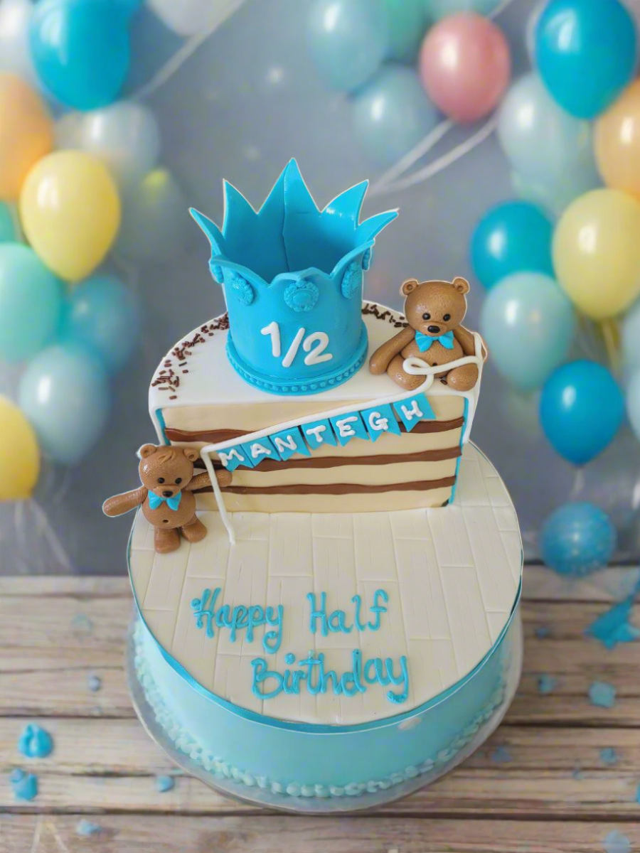 Teddy Half Birthday Fondant Cake