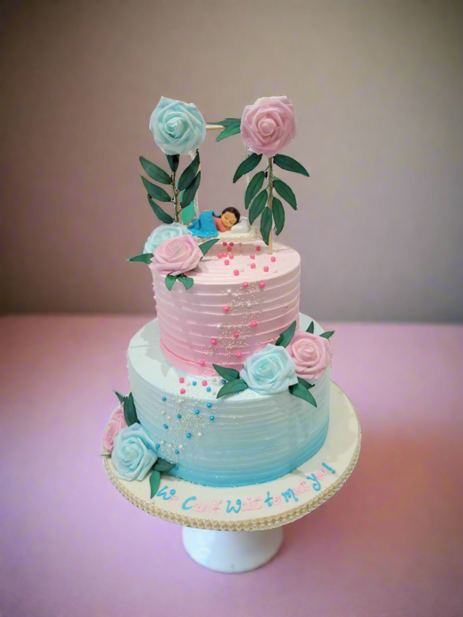Cradle Baby Shower Cream Tiered Cake